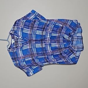EUC Lightweight Bright Plaid V Neck Top Sz Small